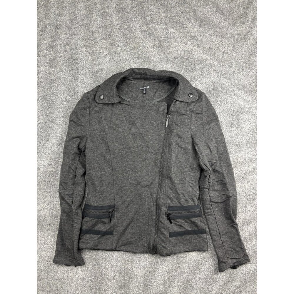 Lemon Tart Jacket Womens Small Gray Moto Asymmetrical Zip Knit Zipper Pockets
